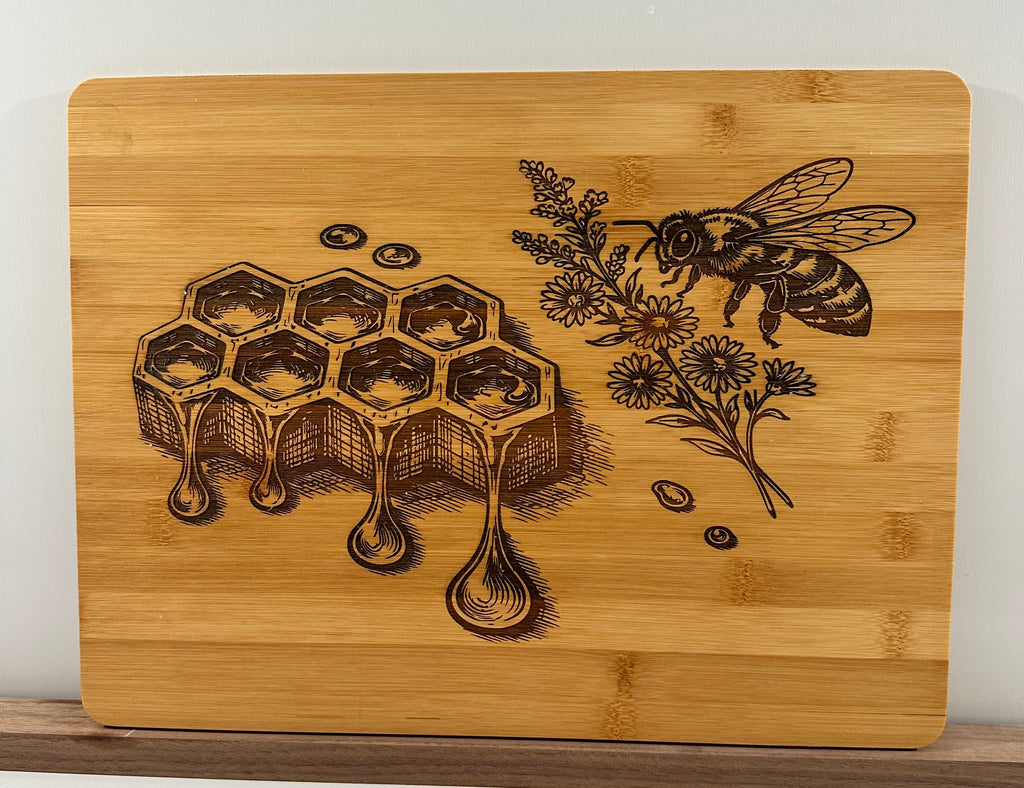 Laser Engraved Honey Bee Bamboo Food Prep Board