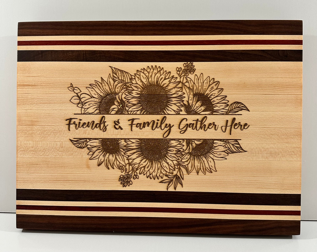 Laser Engraved Sunflowers Food Prep Walnut/Maple/Padauk Wood Large Board