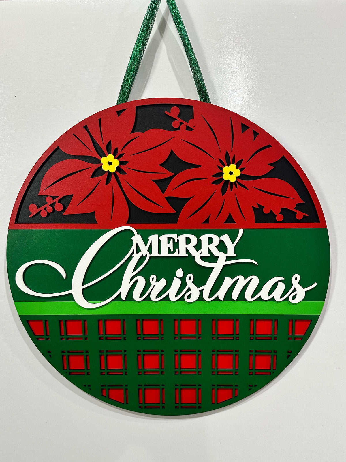 Merry Christmas Poinsettia w/ Checkered Bottom