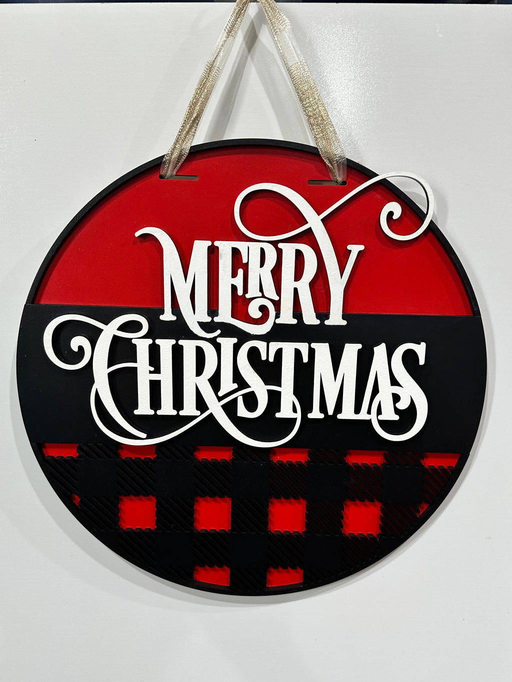 Merry Christmas Buffalo Plaid Door Hanger