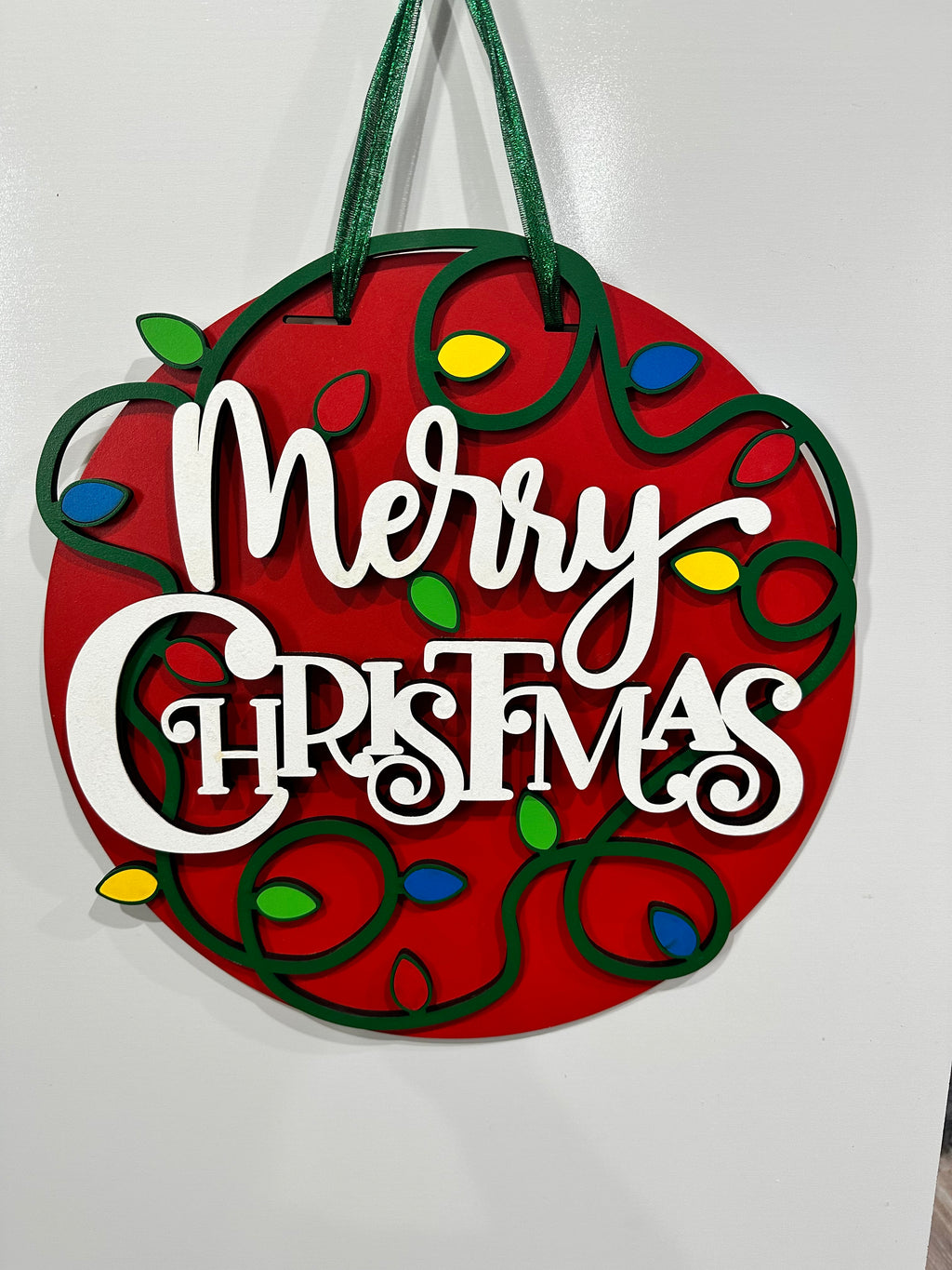 Merry Christmas with Garland Lights Door Hanger