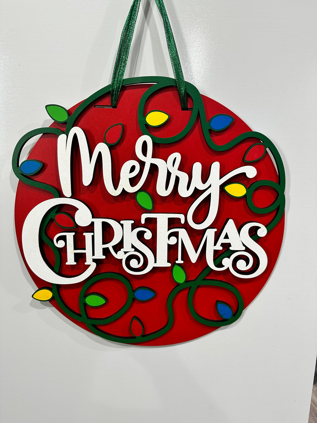 Merry Christmas with Garland Lights Door Hanger